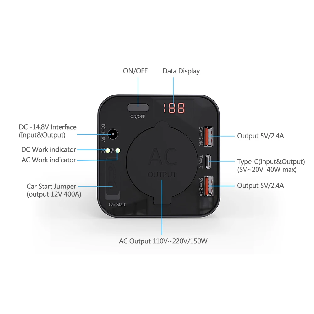 2018 New trend 150Wh portable Power Bank with AC output and jump starter - ANKUX.COM