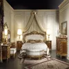 Gorgeous Classic Walnut Carved Canopy Bed With Gold Leaf and Veneer, European Furniture For Bedroom