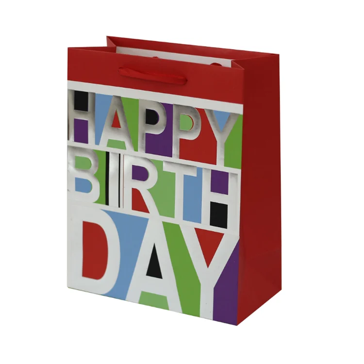 best sale happy birthday gift recycled stock paper bag with hot