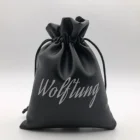 Black Custom Leather Drawstring Jewelry Gift Pouch