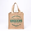 handle woven linen hessian linen bag custom cartoon jute shopping bag