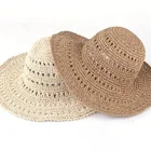 Hand Crocheted Open Weave Foldable Wide Brim Straw Hat