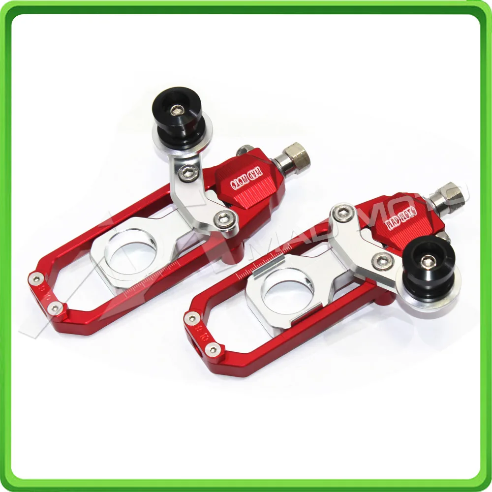 Motorcycle Chain Tensioner Adjuster with paddock bobbins fit for HONDA CBR 1000 RR CBR1000RR 2004 2005 2006 2007 Red & Silver (4)