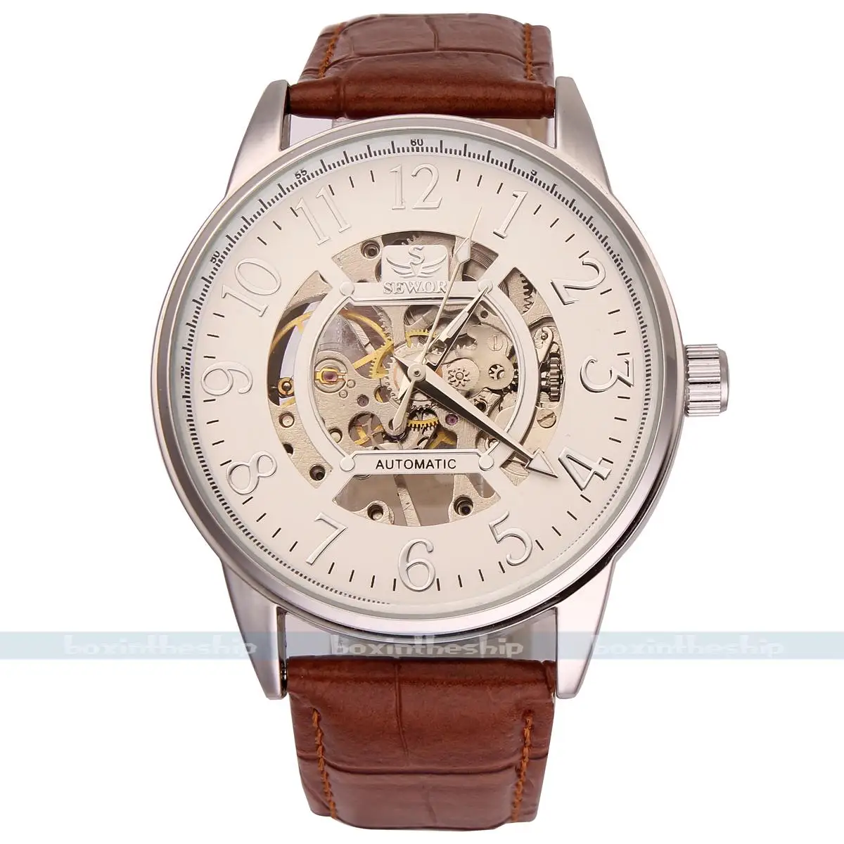 Sewor branded watches for men hand-wind mechanical leather strap watch mechanical men 3 colors