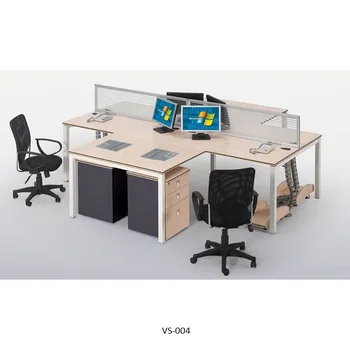 Modern 4 Person Seat Mfc Veneer Wooden Office Cubicle Modular