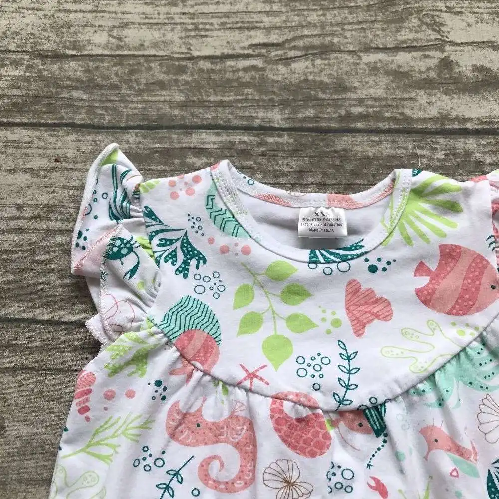 Summer baby girls clothes coral ocean world fish under the sea boutique shorts cotton kids wear ruffles match accessories
