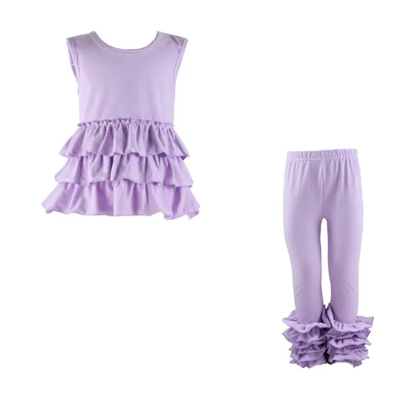 Boutique girls clothing sets purple sleeveless triple dress+ruffle pants wholesale children clothing sets