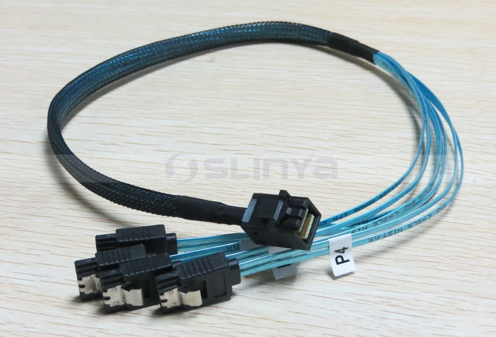 Blue Internal HD Mini SAS SFF 8643 Host to 4x SATA 7Pin Target Forward Fanout Cable for Hard Drive Controller