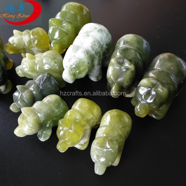 wholesale animals carving figurines carved green jade gemstone
