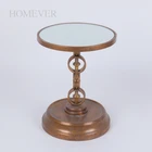 Vintage Gold Small Round Console Coffee Table With Mirror Top
