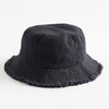 Unisex Frayed Washed Bucket Hat Foldable Cotton Fisherman Cap Brim Visors Sun Hat