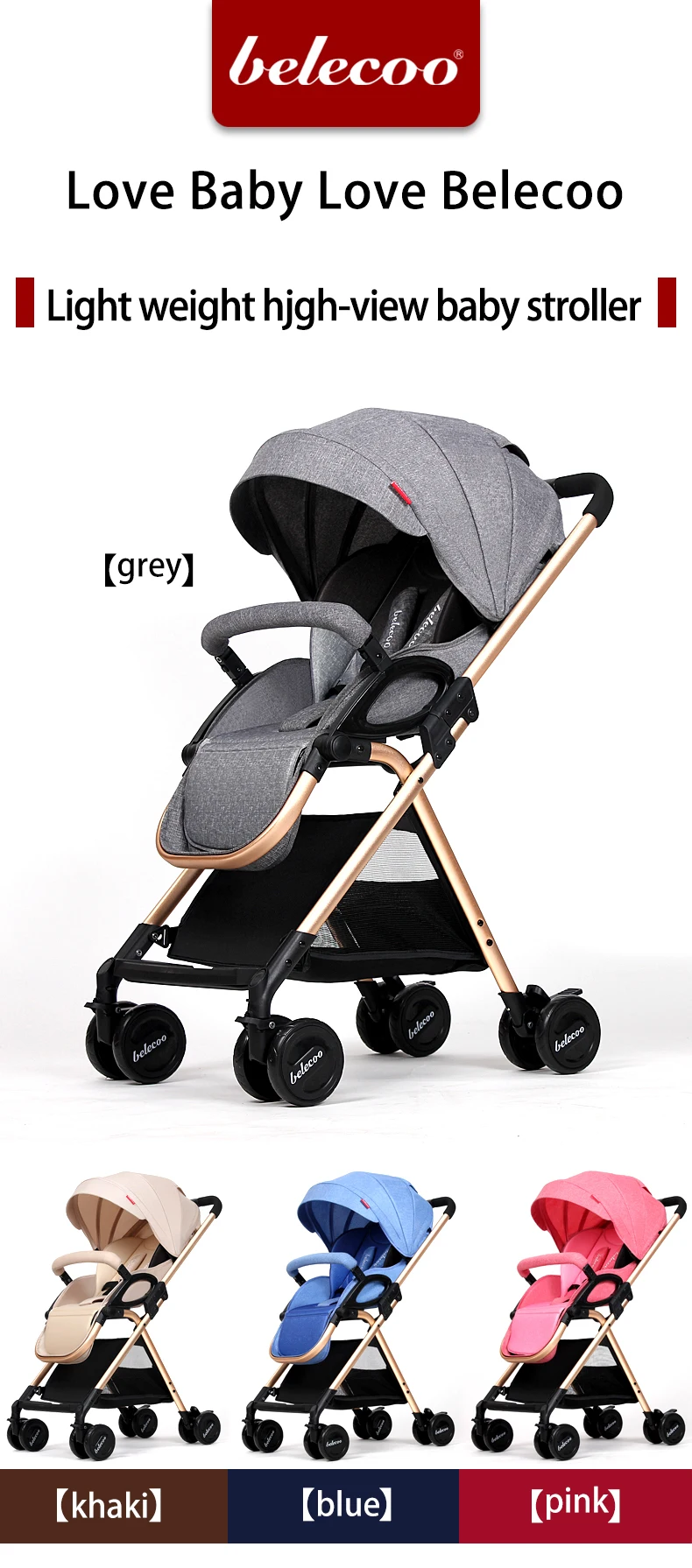 belecoo high quality Cotton material baby stroller 3 fold and very light baby stroller,baby bed,baby trolly