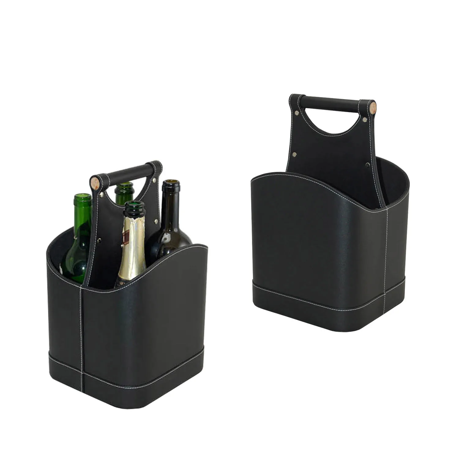 High-end classic black 2 slots PU leather wine basket