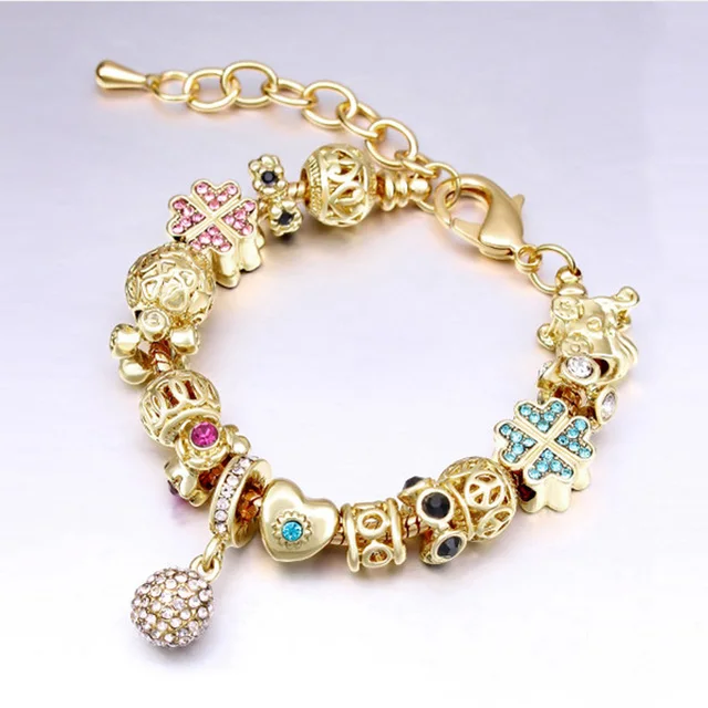 crystal round ball charm gold beads bracelet for fashion women