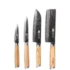 FINDKING zebra wooden handle damascus knives set 4 pcs 6.5 inch chef 7 inch santoku 5inch utility 3inch fruit knife 67 layers