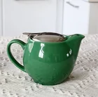 Promotional green glazed kitchen tool ceramic tea pot with stainless cover