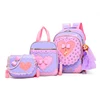 Hot sale 2019 school bag customised 3 piece set lace heart-shaped pu leather school bag for girls