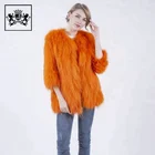 Wholesale lady real fur knitted colorful raccoon fur coat for women