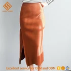 2018 women spring winter plain color elastic skirt lady one piece side split rib pattern knitted sweater dress