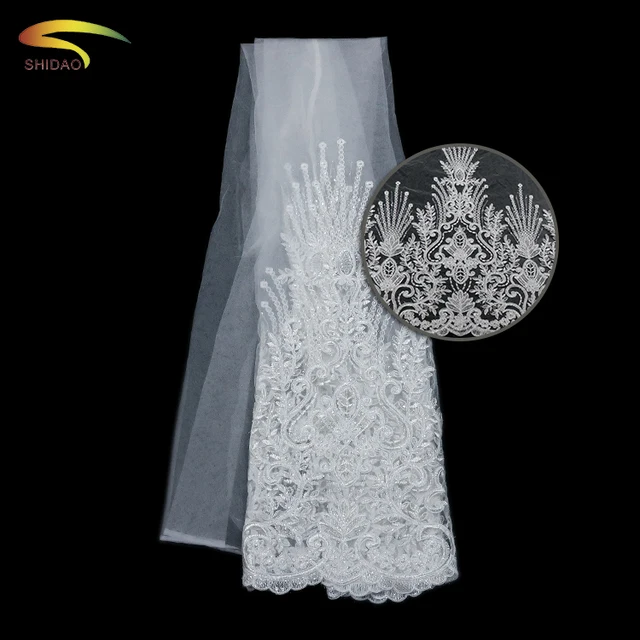 elegant white flower fabric wedding dress tulle lace fabric
