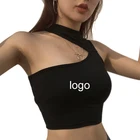2019 new design custom women summer black color stretchable bamboo crop top