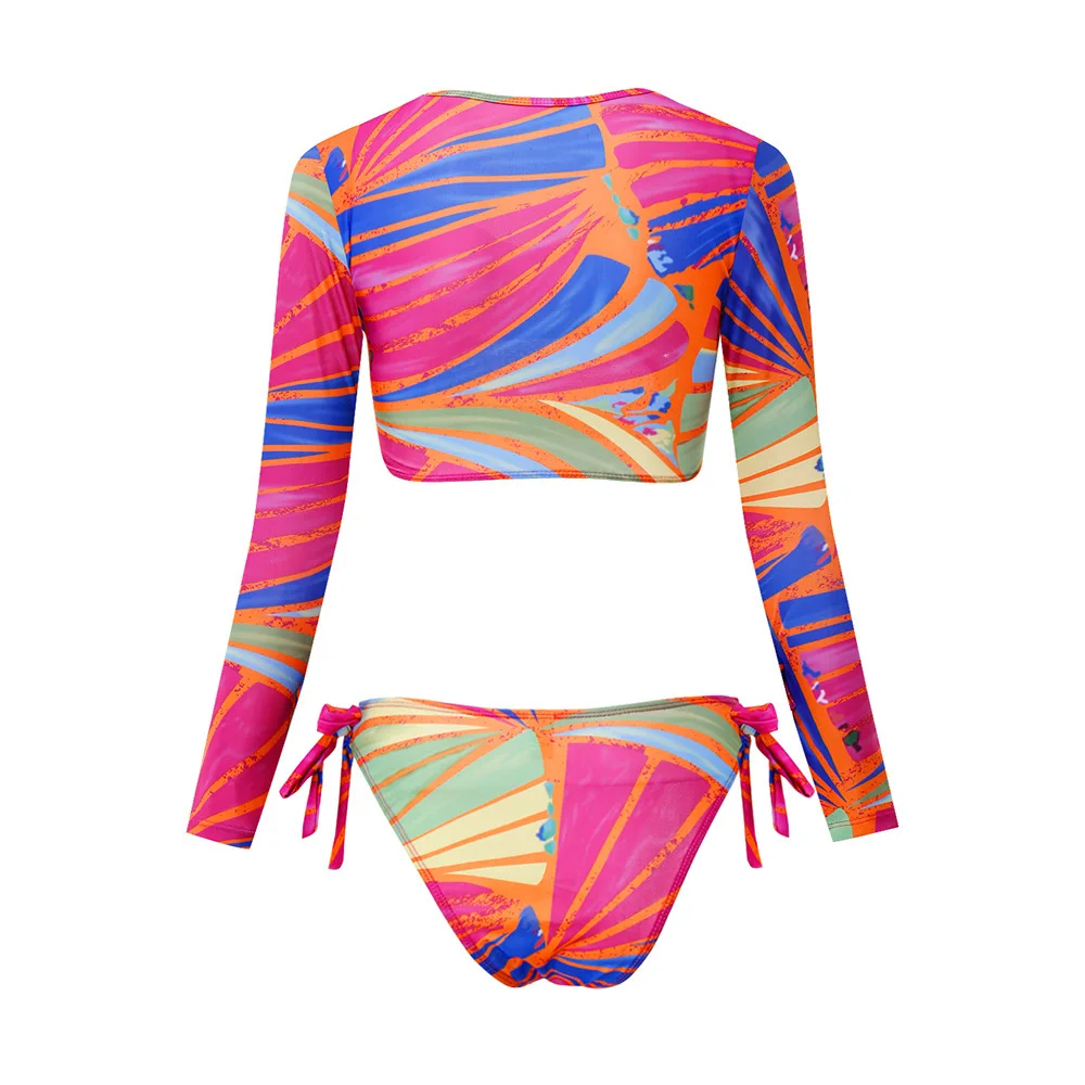 High Quality Rainbow Bikini Swimwear With Long Sleeve For Beach Wear