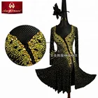 Lycra fabric crystals competition latin dance dress kids
