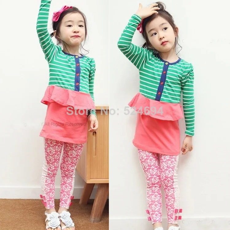 Summer baby girls Clothing set striped dress for girls Floral Leggings Girl's Summer Suit false 3pcs Baby Suit Children wear