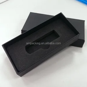 custom black rigid box cardboard with black eva foam for usb