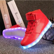 CZ21305a Good quality breathable boys pu 7colors lights unisex usb charge led shoes