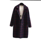 Fashion design royal blue plaid sweater mujer coats thick cashmere winter knitting coat women