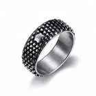 wholesale mens silver stainless steel rings vintage round shape black bumps with star band rings for girl