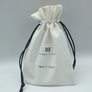custom printed muslin white cotton bag with drawstring