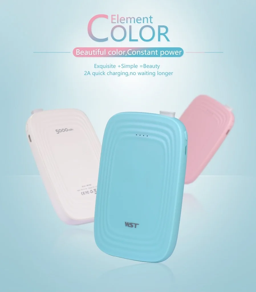 Custom logo promotion gift white single USB external built-in cable portable powerbank 5000 mah - ANKUX.COM