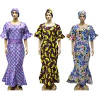 Queency Traditional African Dashiki Print Dress Matching The Same Headscarf For Women Party