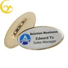 Custom Company Logo Metal Dome Epoxy Name Badges With Safety Pin Back