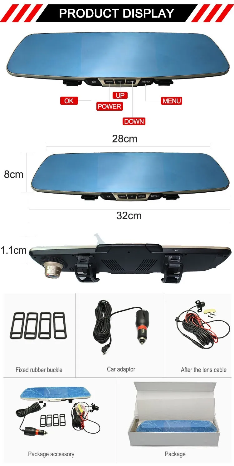 Android 4.4 Quad-core 5 inch Rearview Mirror radar detector with car dvr camera