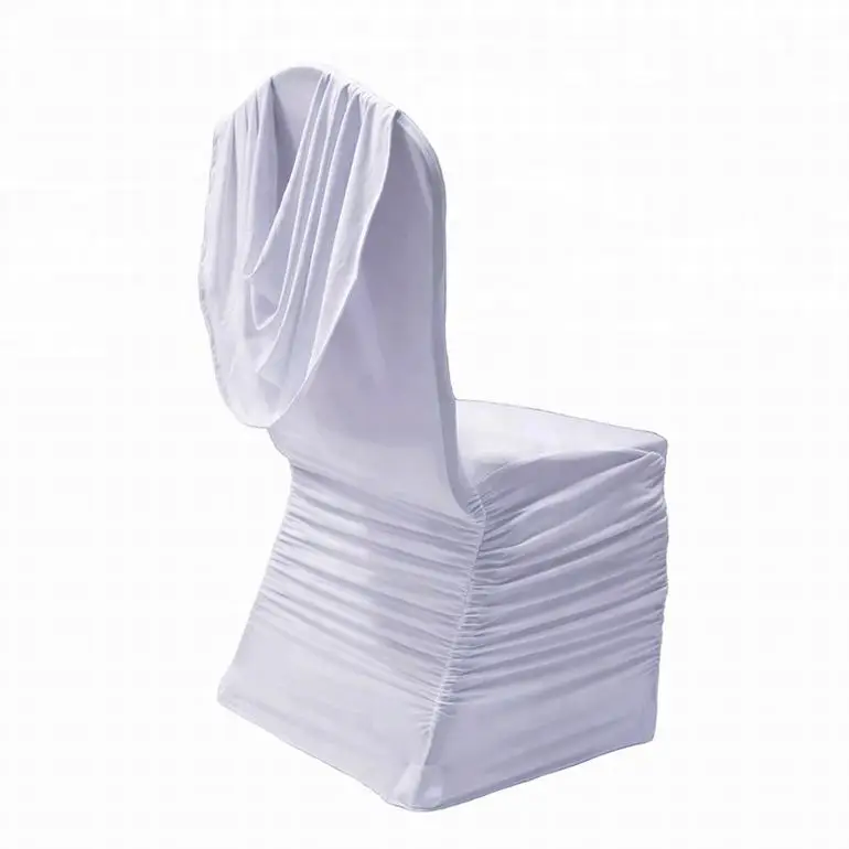 White Spandex Chairs With Swag Back Chair Covers Ruched wedding chair cover
