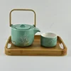 Japanese style teaware elegant gold decal chinese ceramic tea set with wooden tray