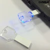 Customize Logo Key Shape Crystal Transparent LED Light USB 2.0 Flash Memory Stick Thumb Drive