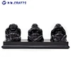 Three Wise Buddhas Hear No Evil Speak No Evil See No Evil Lovely Laughing Buddha Ornament in Black Ebony Effect Resin