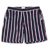 Mens Modern Fit Burgundy White and Navy Striped Short Buttons Fly Swimshorts