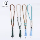 Boho Jewelry Natural Stone Wood Bead Turquoise Tassel Long Necklace