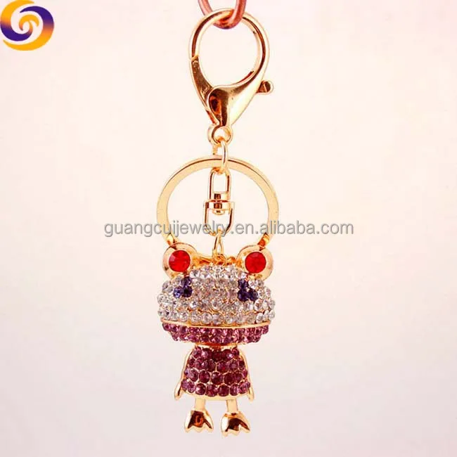 2018 wholesale zinc alloy metal rhinestone 3d frog keychain