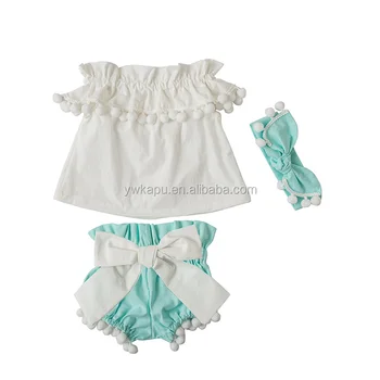 Hot Sale Fashion Organic Cotton Baby Girl Pompom Outfit Import