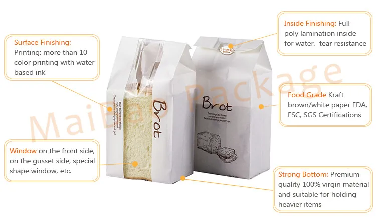 White Kraft Bread Packaging Paper Bags