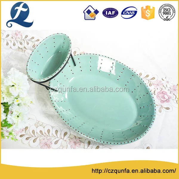 Cheap 2 piece ceramic bakeware stoneware baking pans with mini bracket