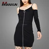 New Design Black Knitted Long Sleeve Dress Zip Up Front Lady Straight Dress 2018