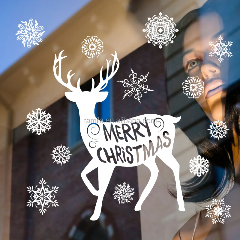 White Deer Christmas Tree Wall Sticker Festivals Snowflake