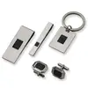 Wholesale Custom Men's Stainless Steel and Carbon Fiber Money Clip, Tie Bar, Key Ring and Cuff Link Set